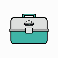 Retro Turquoise and Grey Lunchbox with Sandwich Icon Perfect for Packing Meals for School or Work