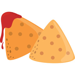 Crispy Tortilla Chips Topped With A Drizzle Of Savory Red Salsa On A White Background