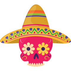 Dia De Los Muertos Skull Wearing A Festive Sombrero Decorated With Colorful Patterns And Flowers In A Celebration Of Life And Death Traditional Mexican Art