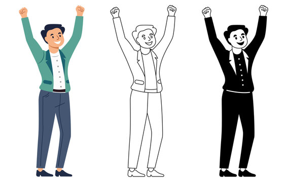Confident activist man raising hands isolated flat vector illustration