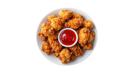 Fried chicken bites with ketchup isolated on a transparent background