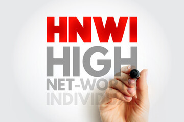 HNWI High Net-Worth Individual acronym written by hand. Finance and wealth management concept related to investment, private banking, and financial advisory services
