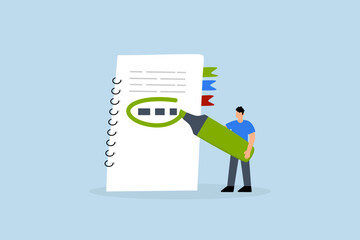 Highlight important note, businessman highlight pen circle important note.