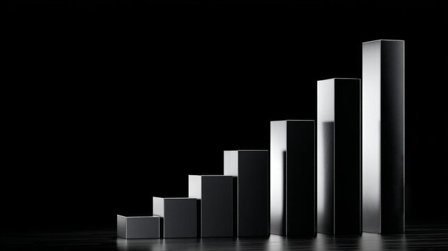 Modern Minimalist Bar Graph Displaying Growth Concept Against Black Background in a Professional and Stylish Environment