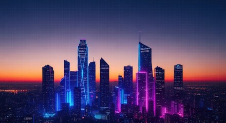 Obraz premium Cityscape with neon lights at sunset 4k ultra full hd background 2025 2026 download