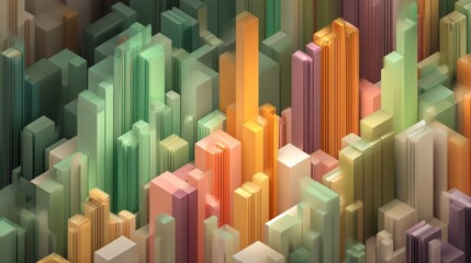 Fototapeta premium Vibrant Abstract Cityscape with Colorful 3D Blocks Representing Urban Design and Architecture in Soft Pastels and Bright Hues for Modern Visualization