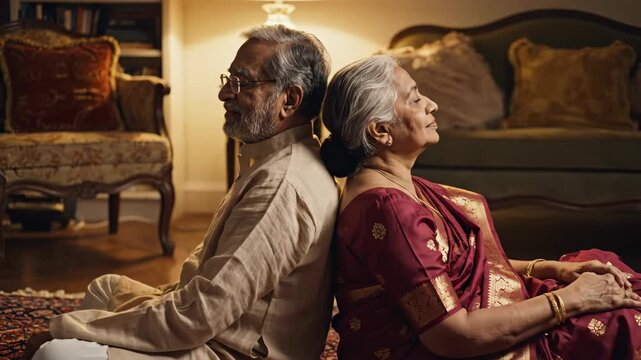 Indian Couple Sitting Back To Back After Arguing in Living Room
