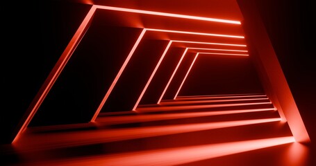 Fototapeta premium Futuristic interior background red lights glowing in black tunnel 3d render