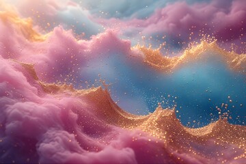 Abstract Pastel Pink and Gold Fluid Art Background