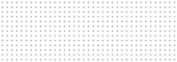 Seamless vector plus sign pattern with increased scale, simple cross symbols arranged in perfect grid, monochrome abstract design with minimal black elements on white background digital or print use