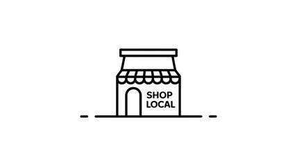 Simple line art illustration of a shop with the words 'Shop Local' on its sign.
