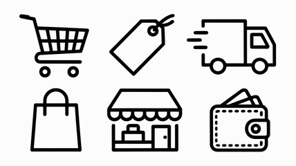 A collection of shopping and delivery icons are displayed against a white background.