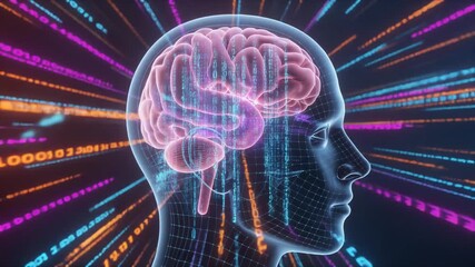 Digital Human Brain Wireframe Neural Activity Data Flow Technology - Powered by Adobe