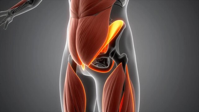 3D animation highlighting hamstring and gluteus maximus muscles
