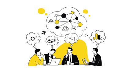 Minimalist illustration of a brainstorm session with lightbulb and abstract shapes