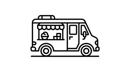 A clean line drawing of a food truck with an awning extended.