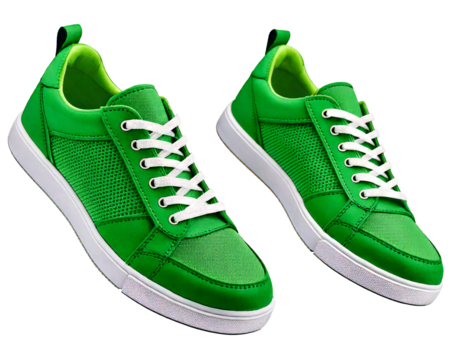 Pair of bright green low-top sneakers, with white laces and soles isolated on a white or tra.png