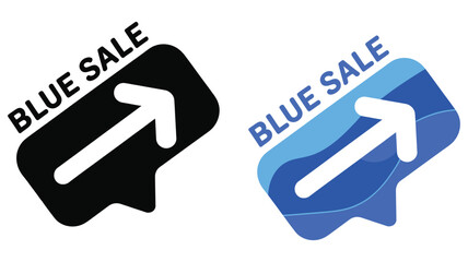 Two blue sale icons with an upward arrow are displayed side by side.
