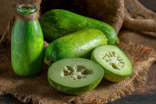 Fresh Organic Opo Squash: Chopped Green Calabash in a Farm Background