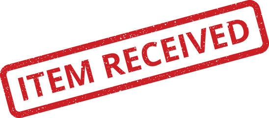 Distressed rectangular rubber stamp stating ITEM RECEIVED for package delivery or acknowledgement of goods