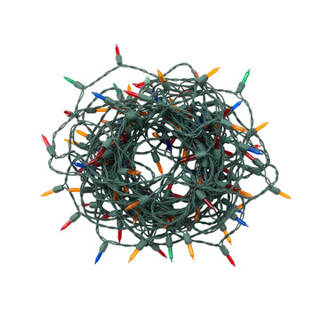 Tangled ball of colorful christmas string lights