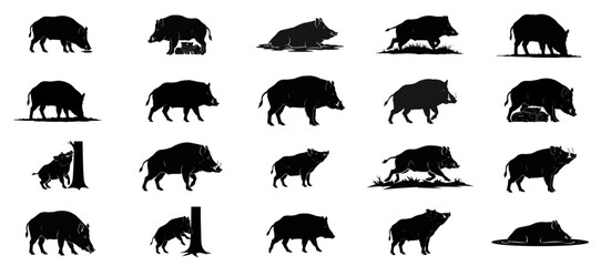 earths ploughmen striking wild boar silhouettes defining robust wilderness presence, isolated on transparent background