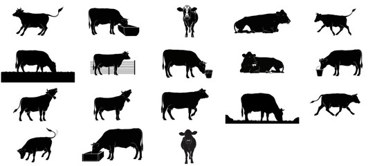 bovine vignettes essential silhouettes for storytelling in rural and agricultural design, isolated on transparent background
