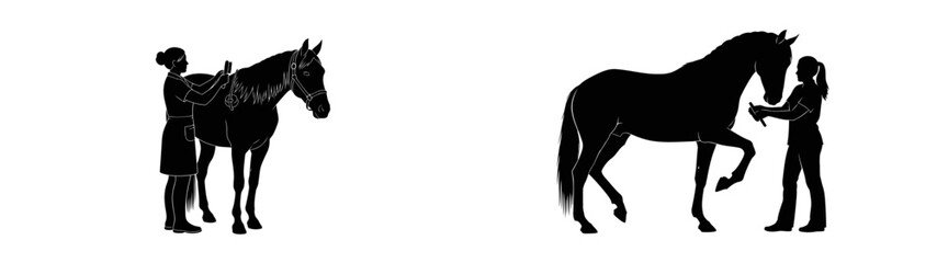 Obraz premium graceful devotion silhouettes revealing the intimate bond of horsemanship, isolated on transparent background