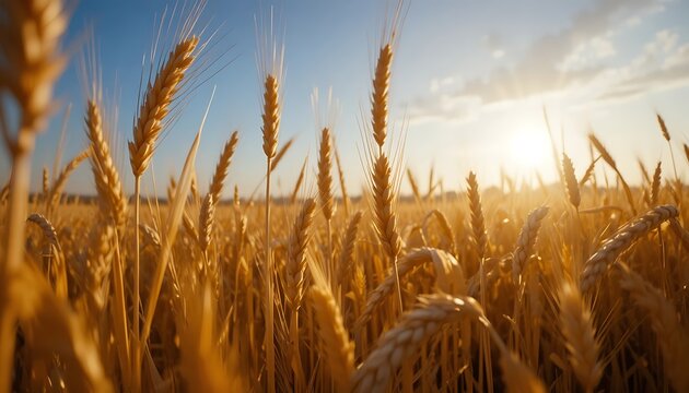 Golden wheat field under a sunny sky