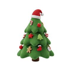 Cute plush christmas tree wearing a red santa hat