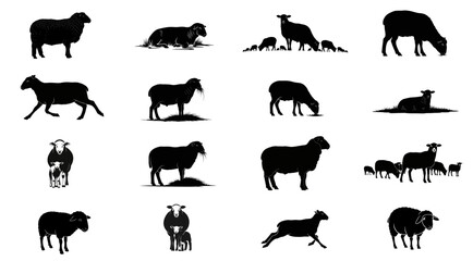 Naklejka premium pastoral grace versatile sheep silhouettes reflecting rural essence and tranquil forms, isolated on transparent background