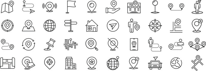 Route and Location Line icon set – Navigation, Map, Pin, GPS, Place, and Direction Line icon pack