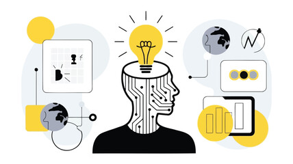 Minimalist illustration of a single person in profile rendered with clean lines and a vibrant color palette