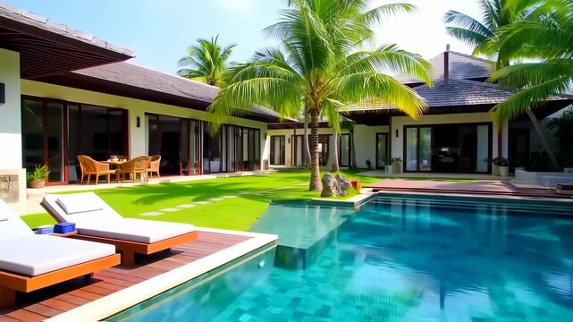 Luxurious Tropical Getaway: Serene Villa with Sparkling Pool and Lush Palm Trees