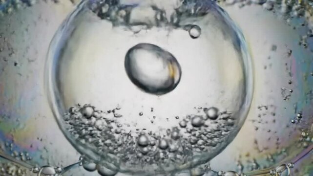 Close up of soap bubbles iridescent colors popping release of air