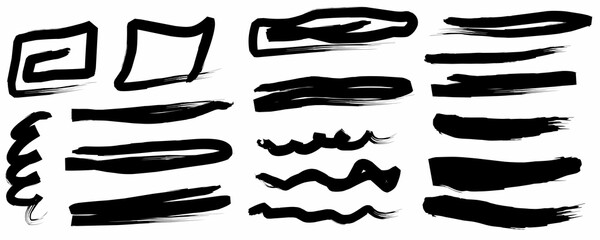 Abstract Black Ink Brush Strokes Collection. Grunge Vector Texture Set