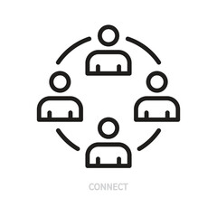 Connect line icon. Teamwork, business team, work group, partnership, communication concept. People, human symbol. Isolated on a white background. Editable stroke. Vector illustration. Flat design.