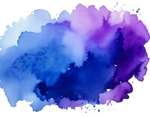  purple blue colored watercolor spot isolated on white background PNG