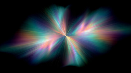 Abstract colorful light burst on black background. Futuristic neon, rainbow rays.