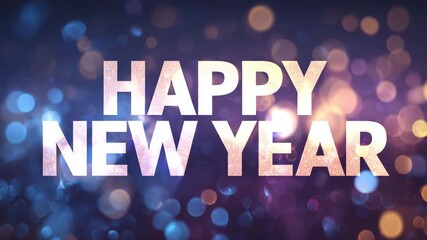 Happy New Year greeting with bokeh lights festive celebration background for holiday season and party invitations - Powered by Adobe
