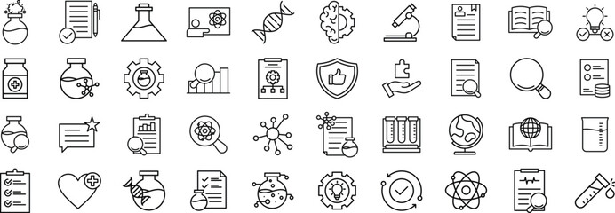 Laboratory and Research Line icon set – Science, Chemistry, Biotechnology, Lab and DNA Symbol in Outline style