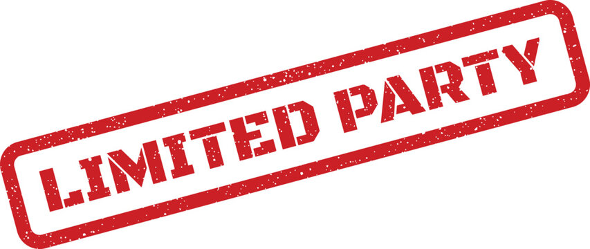 Distressed red rubber stamp displaying LIMITED PARTY text with an aged appearance, ideal for private events and exclusive social gatherings