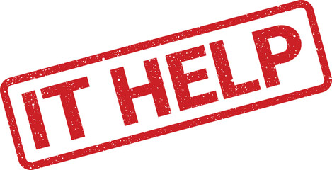 Distressed red rubber stamp showing the text IT HELP, indicating a request for technical support