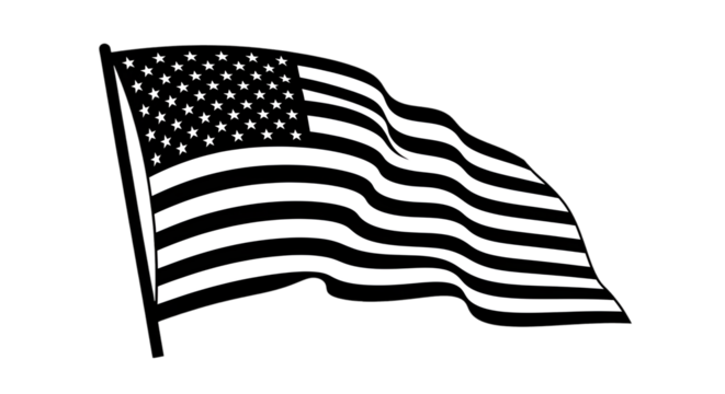 Black and White Waving American Flag Silhouette united states