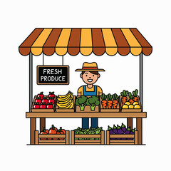 A Cheerful Farmer Selling Organic Fruits and Vegetables at a Busy Farmers Market Stall