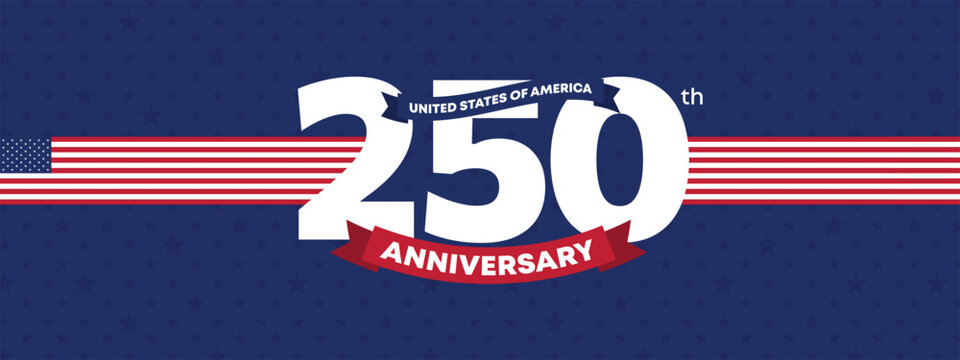 Minimal bold 250th anniversary USA banner with clean modern typography and patriotic theme