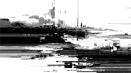 Abstract black and white digital glitch art background texture modern design isolated on transparent background, Vector, illustration