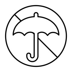 No symbol with umbrella thin line icon, prohibition concept, not fragile sign on white background, outline style for mobile web design. Vector graphics.