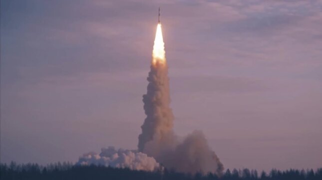 Vertical launch of nuclear missile. Military tests of a new weapon. Continental rocket