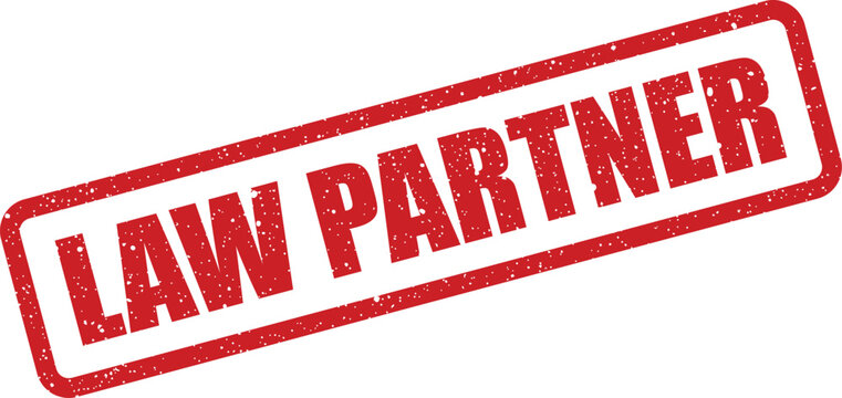 Distressed red rubber stamp with LAW PARTNER text, representing professional legal collaboration, a trusted associate, or a partnership within a law firm structure